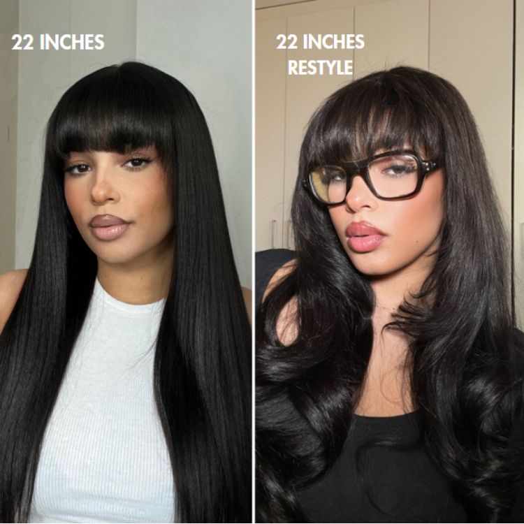 Glueless HD Lace Kinky Straight T-Part Lace Human Hair Wig - Grey with Bangs | 10"-28"