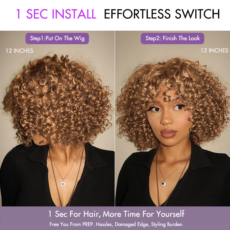 Glueless Pixie Human Hair Wig - Blonde with Bangs | 8"-14"