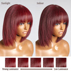 Layered T-Part Lace Human Hair Wig - Purple with Bangs | 8"-14"