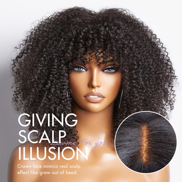 Glueless Curly Human Hair Wig with Bangs | 10"-28"