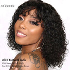Glueless Water Wave U-Part Human Hair Wig - Brown with Bangs | 8"-14"