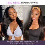 Glueless Straight Headband Human Hair Wig with Bangs | 8"-14"