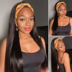 Glueless Straight Headband Human Hair Wig with Bangs | 8"-14"