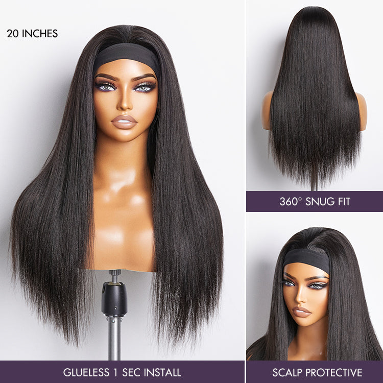 Glueless Straight Headband Human Hair Wig with Bangs | 8"-14"