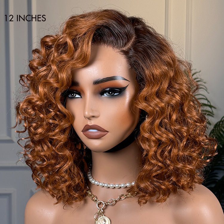Glueless HD Lace Curly T-Part Lace Human Hair Wig - Red | 8"-14"