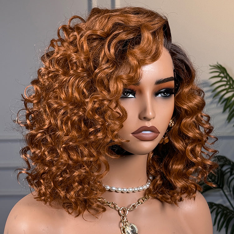 Glueless HD Lace Curly T-Part Lace Human Hair Wig - Red | 8"-14"