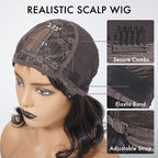 Glueless Curly T-Part Lace Human Hair Wig - Red with Bangs | 10"-28"