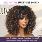 Glueless Water Wave U-Part Human Hair Wig - Brown with Bangs | 8"-14"