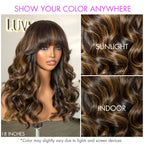Glueless Loose Wave T-Part Lace Human Hair Wig - Red with Bangs | 10"-28"