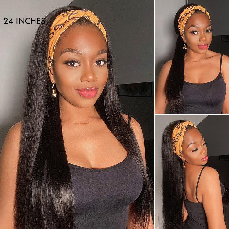 Glueless Straight Headband Human Hair Wig with Bangs | 8"-14"