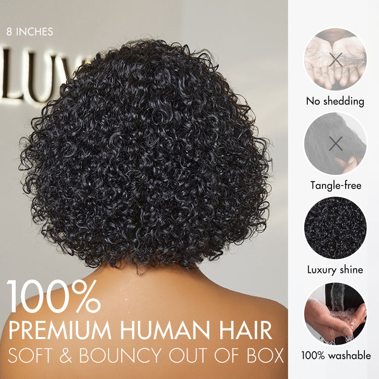 Glueless Curly Human Hair Wig - Grey | 8"-14"