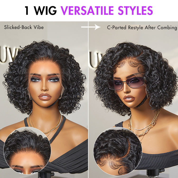 Glueless Curly Human Hair Wig - Grey | 8"-14"