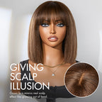 Glueless Bob Human Hair Wig - Red with Bangs | 8"-14"