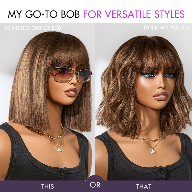 Glueless HD Lace Bob Human Hair Wig with Bangs | 8"-14"