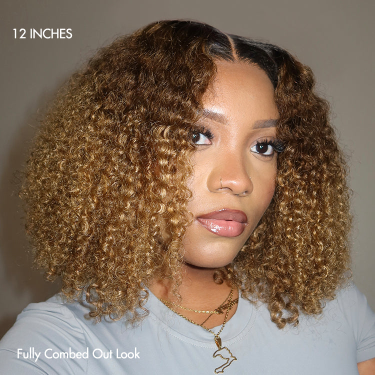 Glueless Curly T-Part Lace Human Hair Wig - Red | 10"-28"