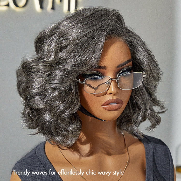Glueless Loose Wave T-Part Lace Human Hair Wig - Grey | 8"-14"