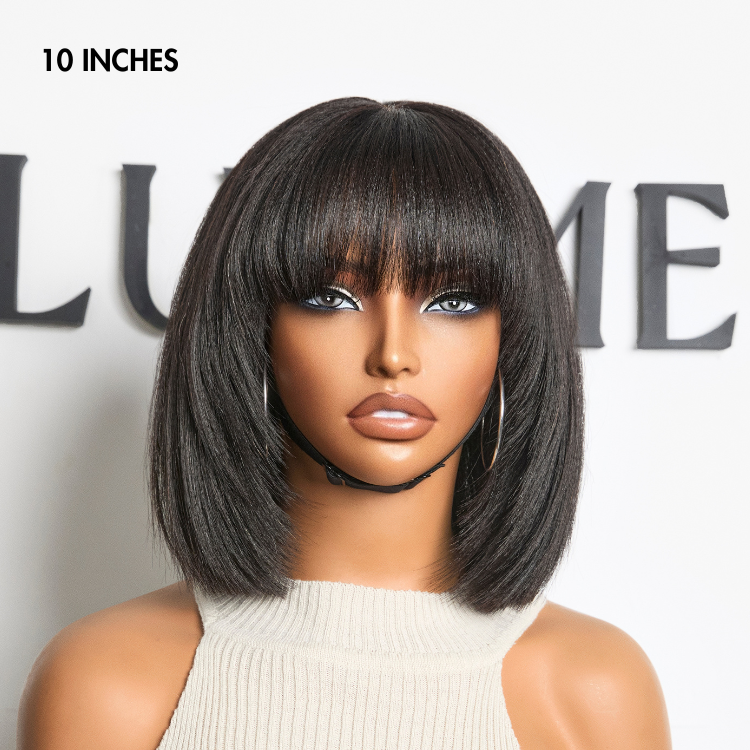 Glueless Layered Human Hair Wig - Purple with Bangs | 8"-14"