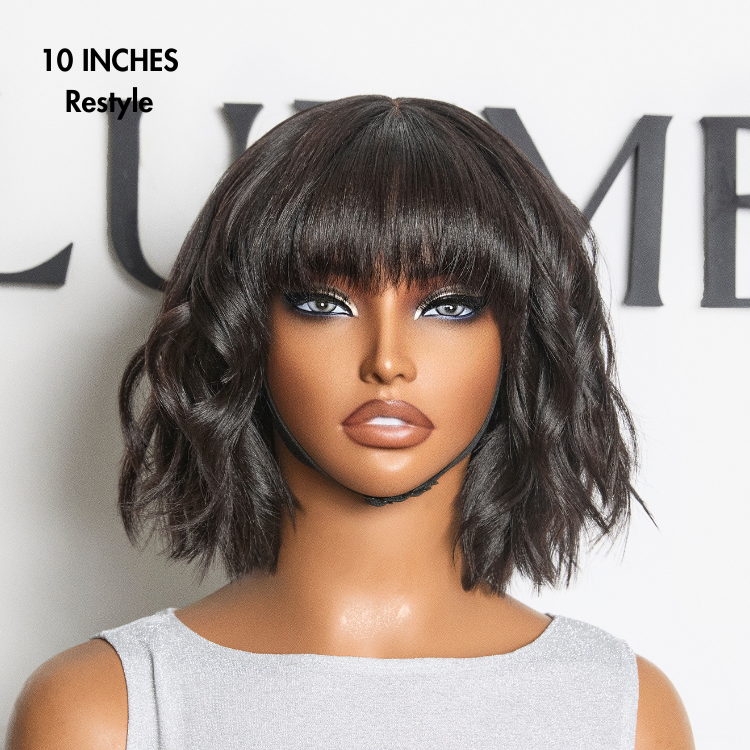 Glueless Layered Human Hair Wig - Purple with Bangs | 8"-14"