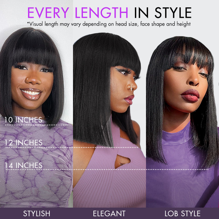 Glueless Bob Human Hair Wig with Bangs | 8"-14"