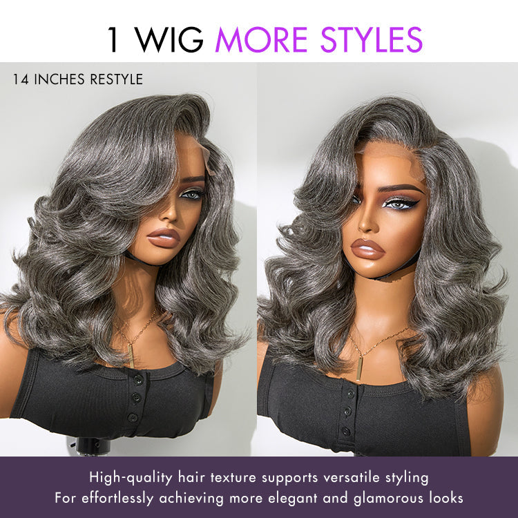 Glueless HD Lace Layered T-Part Lace Human Hair Wig - Grey | 10"-28"