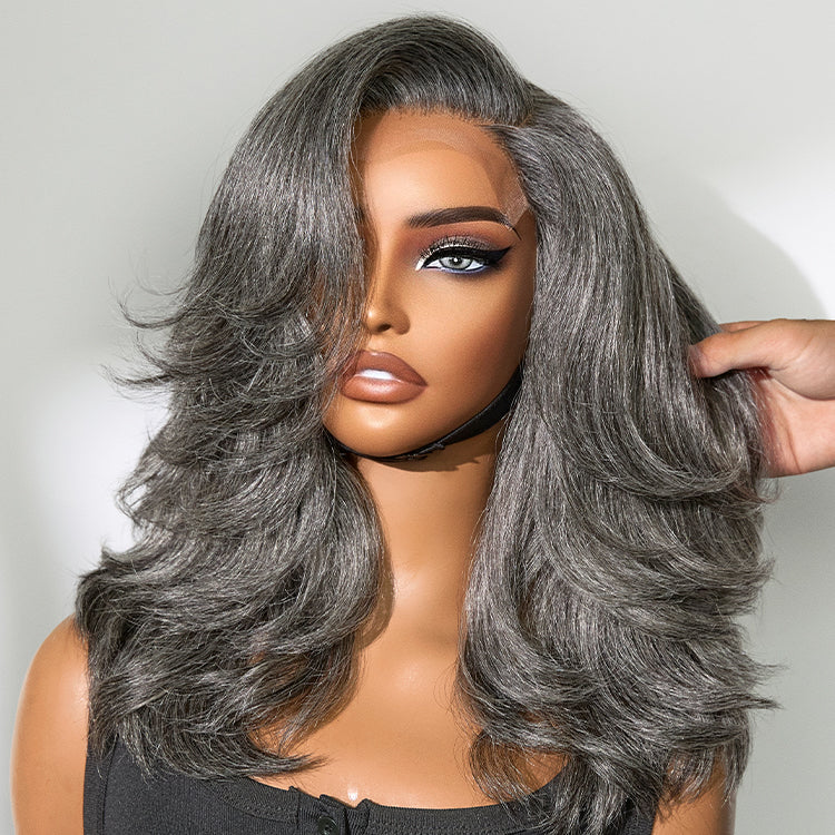 Glueless HD Lace Layered T-Part Lace Human Hair Wig - Grey | 10"-28"