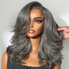 Glueless HD Lace Layered T-Part Lace Human Hair Wig - Grey | 10"-28"