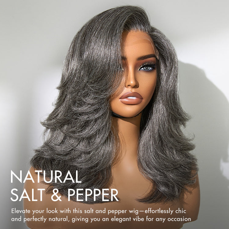 Glueless HD Lace Layered T-Part Lace Human Hair Wig - Grey | 8"-14"