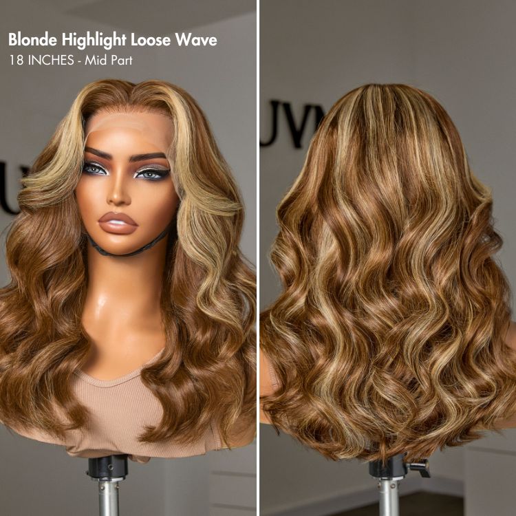 Glueless Loose Wave 13X4 Frontal Human Hair Wig - Highlight | 10"-28"