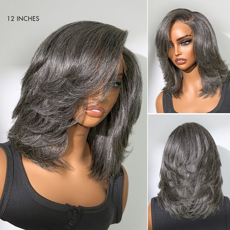 Glueless HD Lace Layered T-Part Lace Human Hair Wig - Grey | 10"-28"