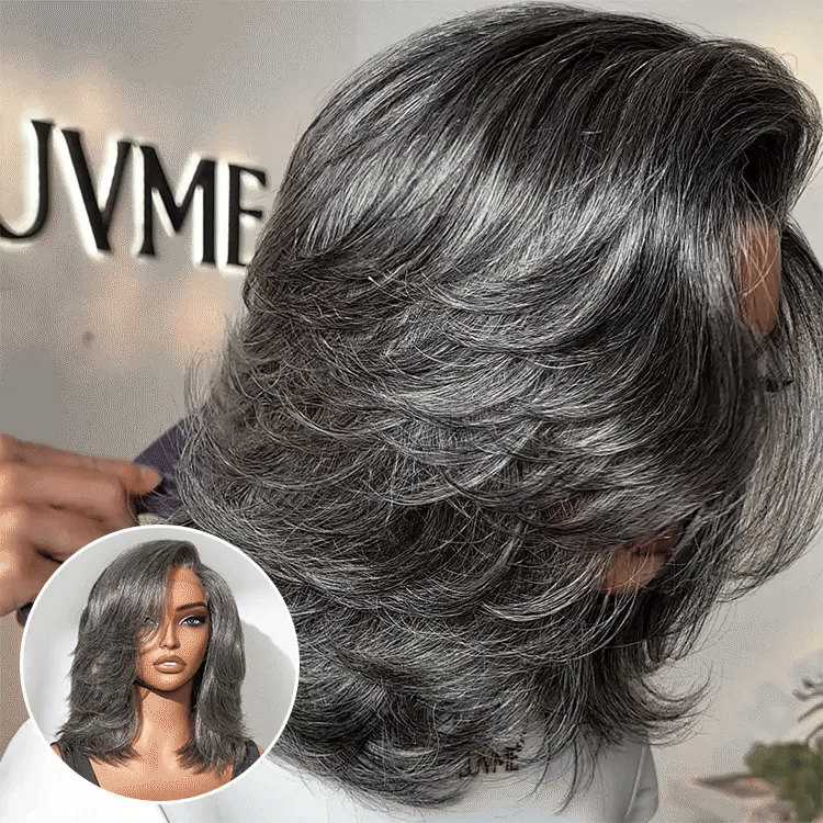 Glueless HD Lace Layered T-Part Lace Human Hair Wig - Grey | 10"-28"