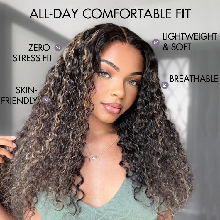 Glueless Curly T-Part Lace Human Hair Wig - Highlight | 10"-28"