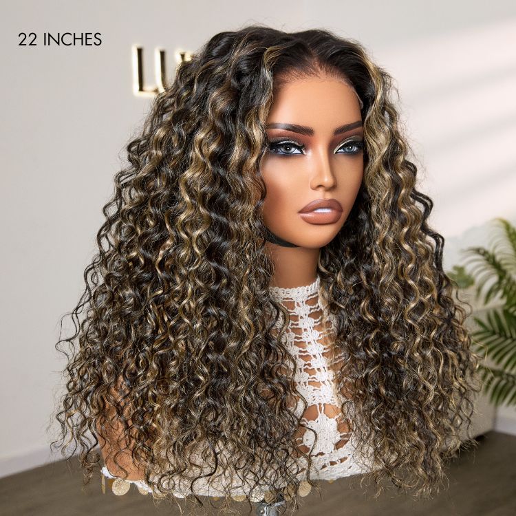 Glueless Curly T-Part Lace Human Hair Wig - Highlight | 10"-28"