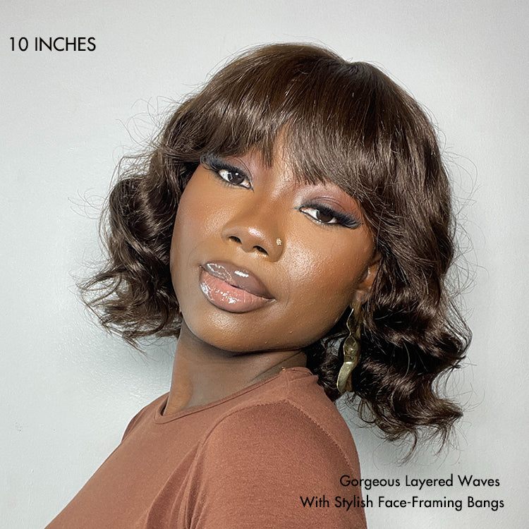 Glueless Bob T-Part Lace Human Hair Wig - Red with Bangs | 8"-14"