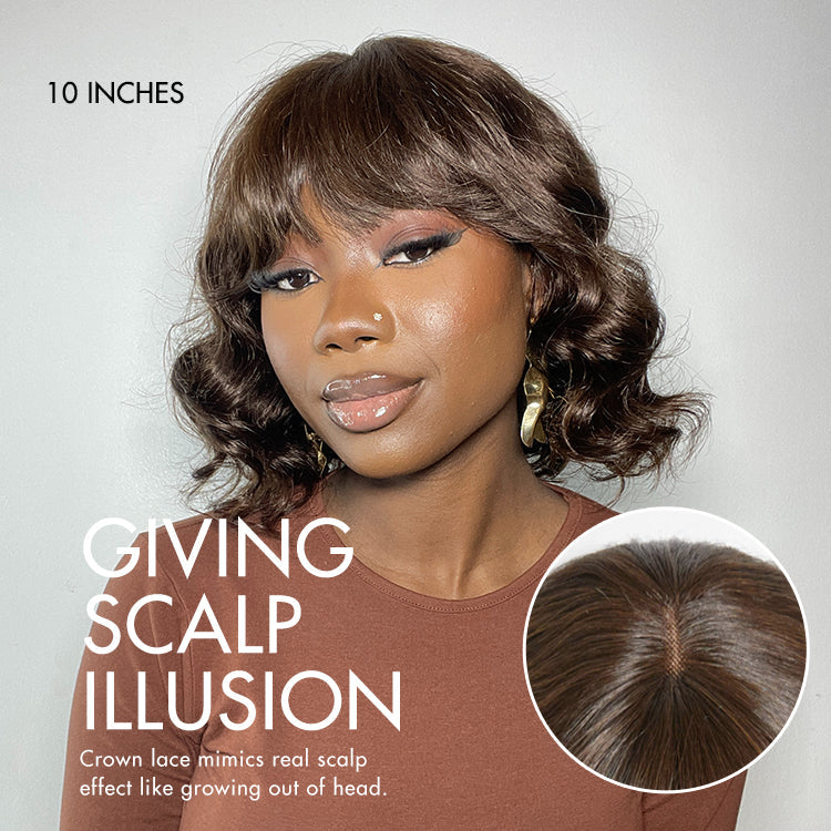 Glueless Bob T-Part Lace Human Hair Wig - Red with Bangs | 8"-14"