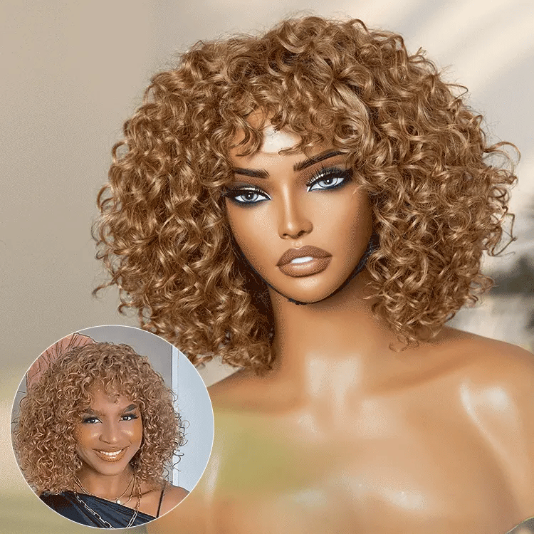 Glueless Pixie Human Hair Wig - Red with Bangs | 8"-14"