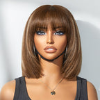Glueless Layered Human Hair Wig - Purple with Bangs | 8"-14"