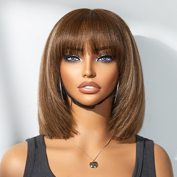 Glueless Layered Human Hair Wig - Purple with Bangs | 8"-14"
