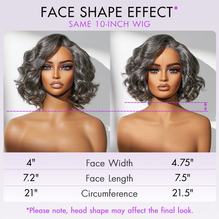Glueless Loose Wave T-Part Lace Human Hair Wig - Grey | 8"-14"