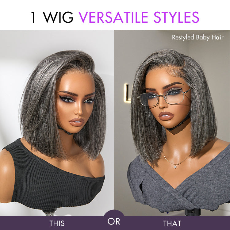 Glueless HD Lace Bob T-Part Lace Human Hair Wig - Grey | 8"-14"