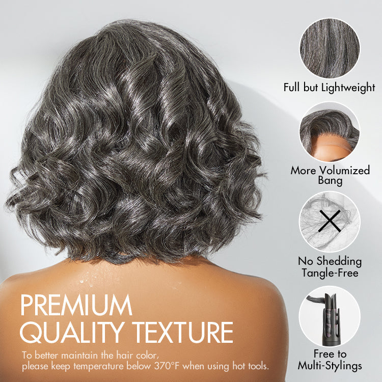 Glueless Loose Wave T-Part Lace Human Hair Wig - Grey | 8"-14"