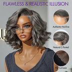 Glueless Loose Wave T-Part Lace Human Hair Wig - Grey | 8"-14"