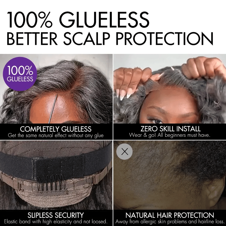 Glueless Loose Wave T-Part Lace Human Hair Wig - Grey | 8"-14"