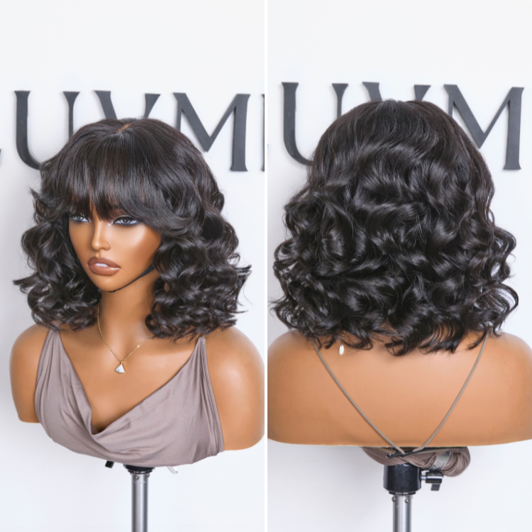 Glueless Bob T-Part Lace Human Hair Wig with Bangs | 8"-14"