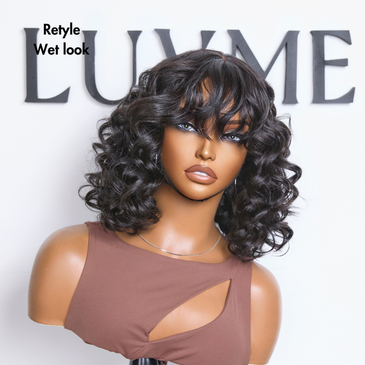 Glueless Bob T-Part Lace Human Hair Wig with Bangs | 8"-14"