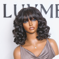 Glueless Bob T-Part Lace Human Hair Wig with Bangs | 8"-14"