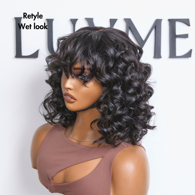 Glueless Bob T-Part Lace Human Hair Wig with Bangs | 8"-14"