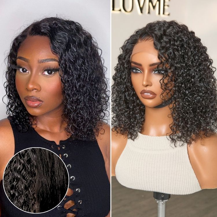 Glueless Curly T-Part Lace Human Hair Wig - Red | 8"-14"