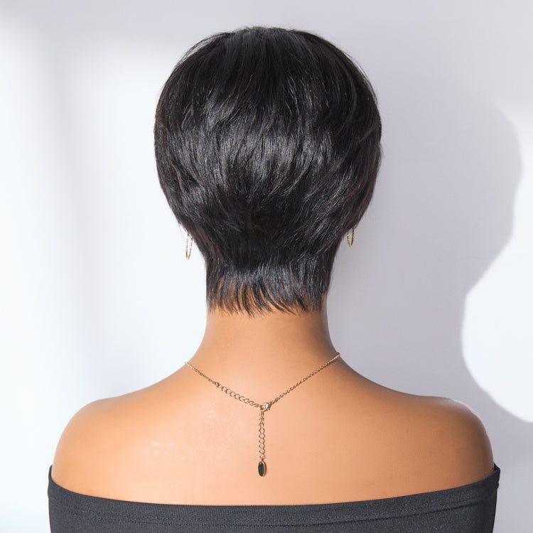 Glueless Pixie Human Hair Wig - Grey with Bangs | 8"-14"