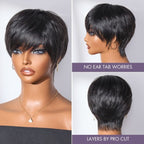 Glueless Pixie Human Hair Wig - Grey with Bangs | 8"-14"