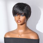 Glueless Pixie Human Hair Wig - Grey with Bangs | 8"-14"